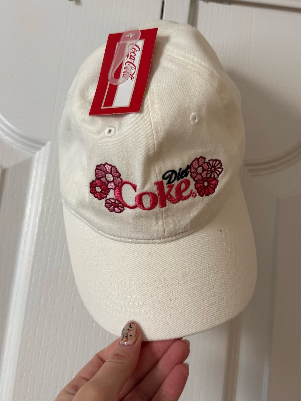 NWT Diet Coke Embroidered Floral Baseball Cap - Cream
